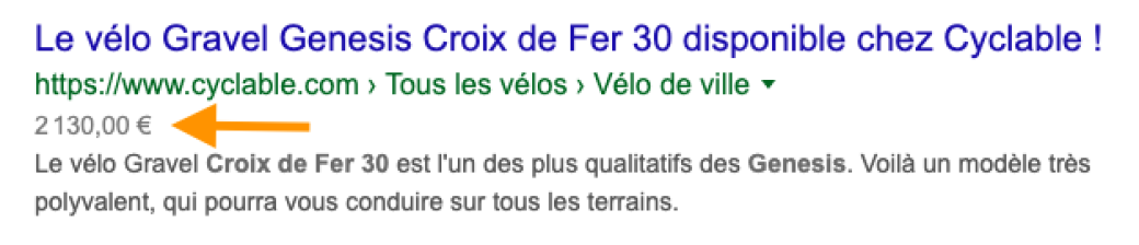 Vélo avec prix