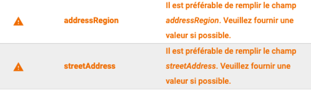 Liste des avertissements et erreurs